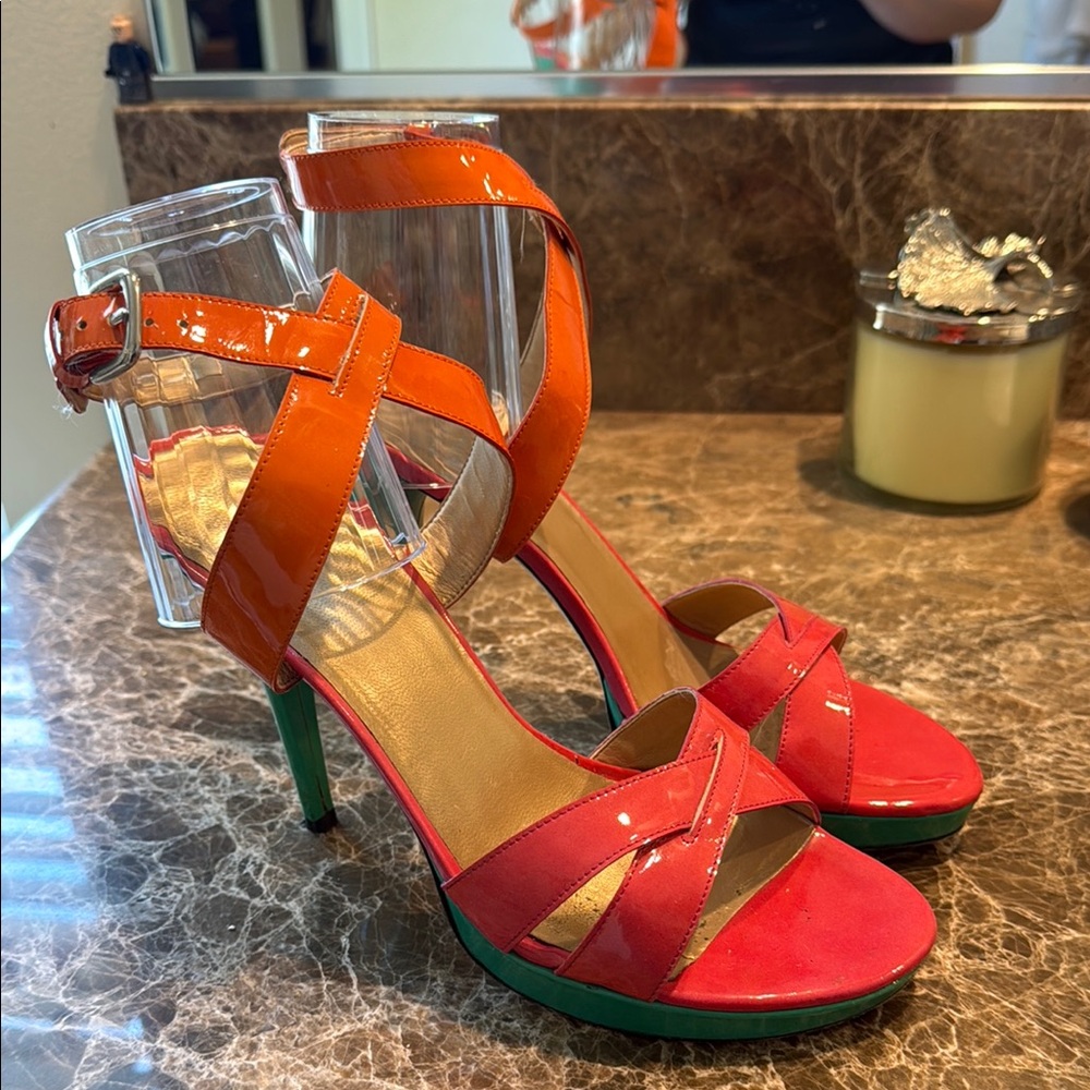 Stuart Weitzman Orange and Pink Stiletto Heels